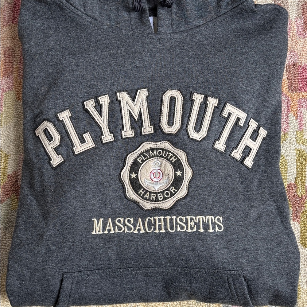 🍦HOST. PICK🍦Plymouth Harbor Massachusetts embroidered Grey Hoodie NWT pockets - Picture 16 of 16